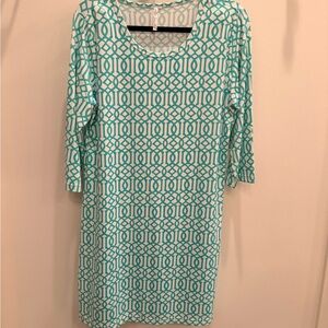 Lulu-B Aqua and White Patterned Dress, Below Knee